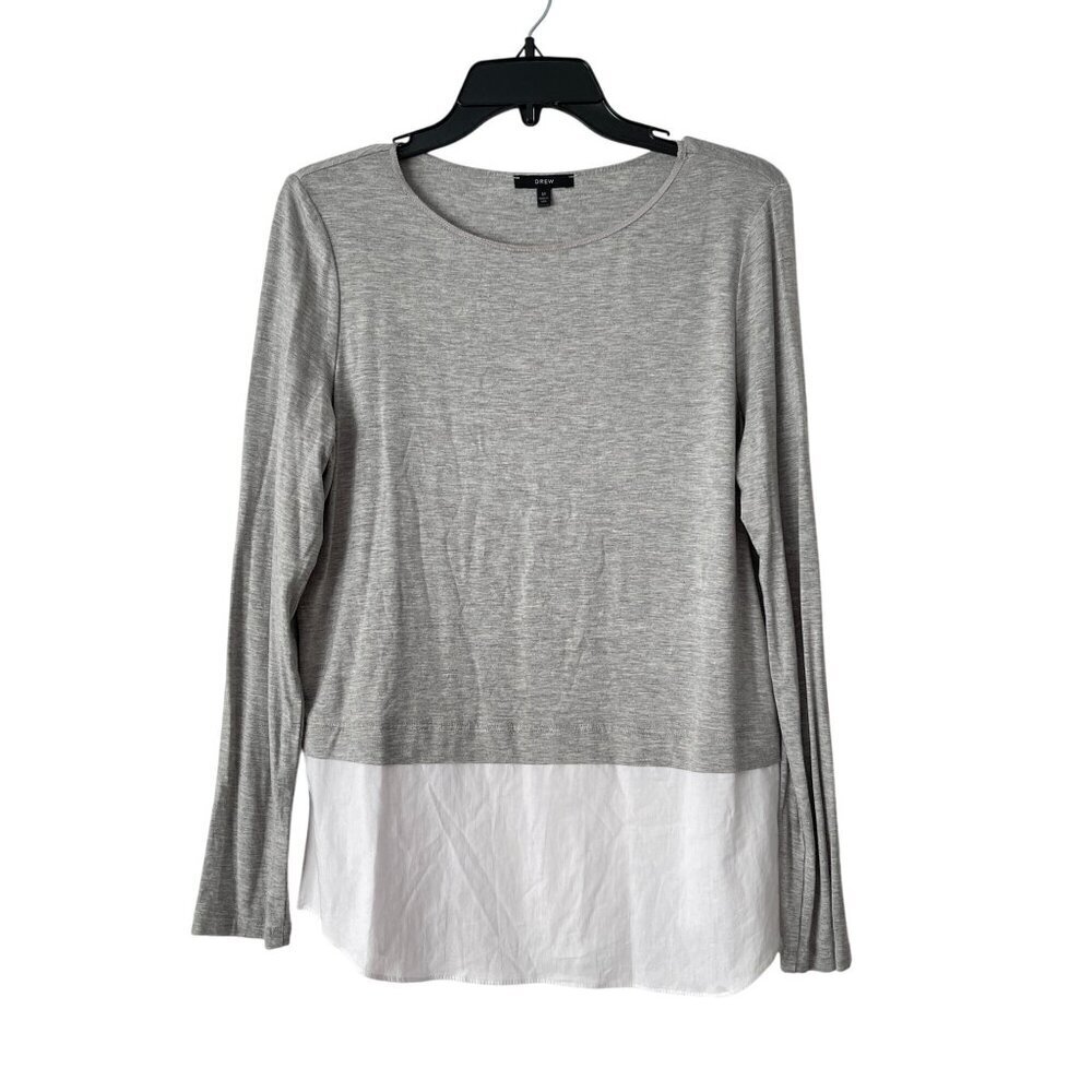 Drew Womens Gray & White Layered Long Sleeve Top Medium Blouse Hem
